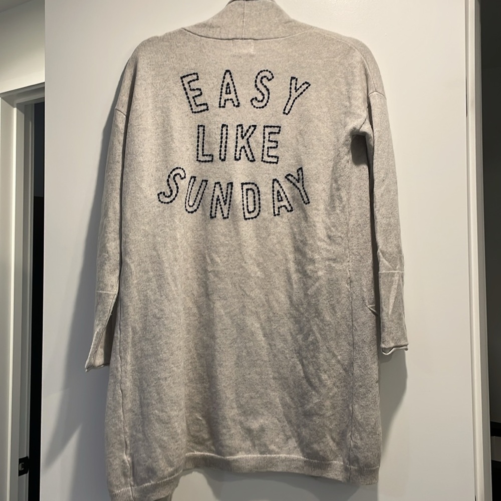 SUNDRY Embroidered Easy Like Sunday Cotton Cashmere Cardigan Sweater 0 Grey